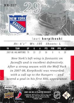 2007-08 Upper Deck Be a Player #RR-337 Lauri Korpikoski Back
