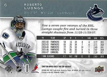 2007-08 Upper Deck The Cup #6 Roberto Luongo Back