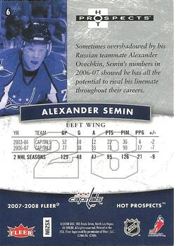 2007-08 Fleer Hot Prospects #6 Alexander Semin Back