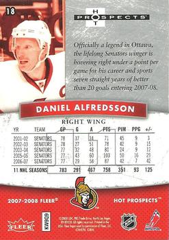 2007-08 Fleer Hot Prospects #18 Daniel Alfredsson Back