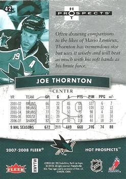 2007-08 Fleer Hot Prospects #42 Joe Thornton Back