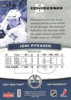 2007-08 Fleer Hot Prospects #44 Joni Pitkanen Back