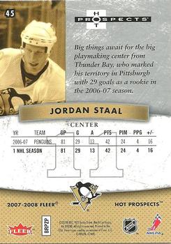 2007-08 Fleer Hot Prospects #45 Jordan Staal Back