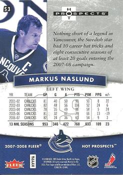 2007-08 Fleer Hot Prospects #53 Markus Naslund Back