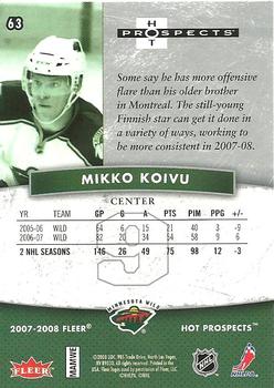 2007-08 Fleer Hot Prospects #63 Mikko Koivu Back