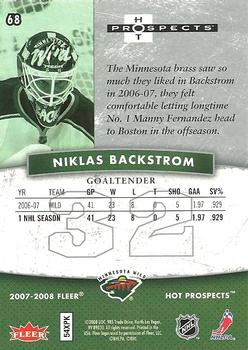 2007-08 Fleer Hot Prospects #68 Niklas Backstrom Back