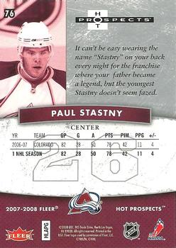 2007-08 Fleer Hot Prospects #76 Paul Stastny Back