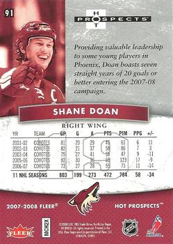 2007-08 Fleer Hot Prospects #91 Shane Doan Back