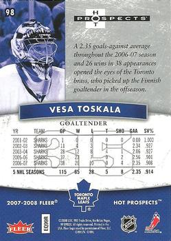 2007-08 Fleer Hot Prospects #98 Vesa Toskala Back