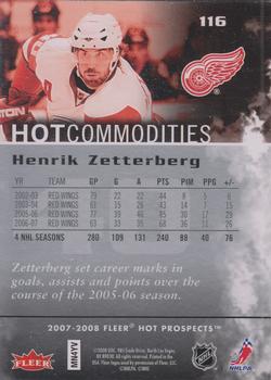 2007-08 Fleer Hot Prospects #116 Henrik Zetterberg Back