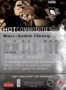 2007-08 Fleer Hot Prospects #126 Marc-Andre Fleury Back