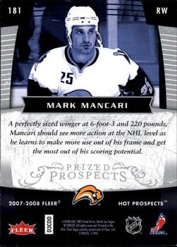 2007-08 Fleer Hot Prospects #181 Mark Mancari Back