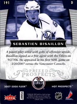 2007-08 Fleer Hot Prospects #191 Sebastien Bisaillon Back