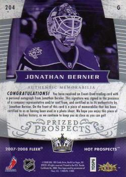 2007-08 Fleer Hot Prospects #204 Jonathan Bernier Back