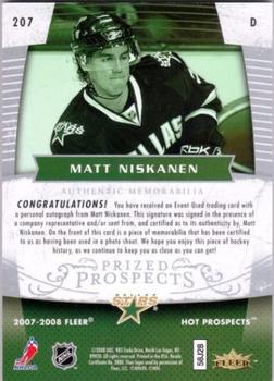 2007-08 Fleer Hot Prospects #207 Matt Niskanen Back