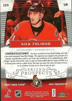 2007-08 Fleer Hot Prospects #209 Nick Foligno Back