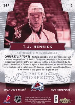 2007-08 Fleer Hot Prospects #247 T.J. Hensick Back