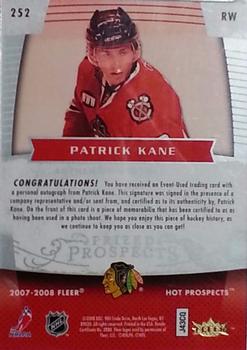 2007-08 Fleer Hot Prospects #252 Patrick Kane Back