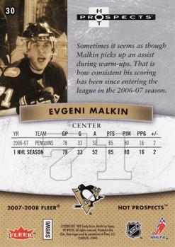 2007-08 Fleer Hot Prospects #30 Evgeni Malkin Back