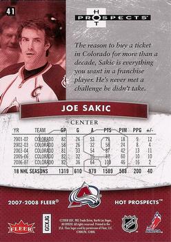 2007-08 Fleer Hot Prospects #41 Joe Sakic Back