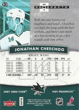 2007-08 Fleer Hot Prospects #43 Jonathan Cheechoo Back