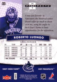 2007-08 Fleer Hot Prospects #83 Roberto Luongo Back