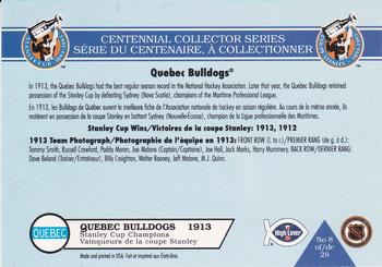 1992-93 High Liner Stanley Cup #8 Quebec Bulldogs Back
