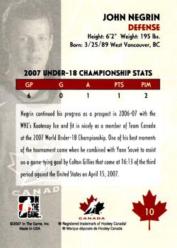 2007-08 In The Game O Canada #10 John Negrin Back