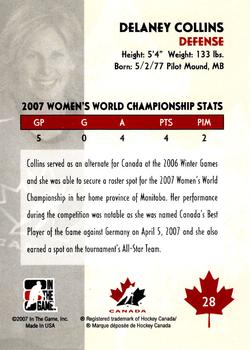 2007-08 In The Game O Canada #28 Delaney Collins Back