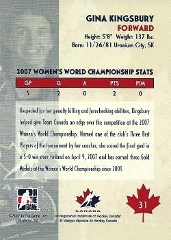 2007-08 In The Game O Canada #31 Gina Kingsbury Back