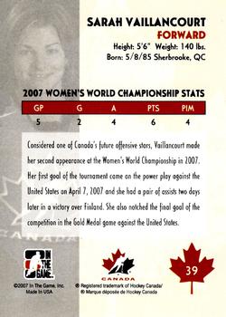2007-08 In The Game O Canada #39 Sarah Vaillancourt Back