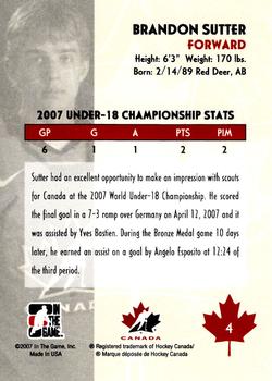 2007-08 In The Game O Canada #4 Brandon Sutter Back