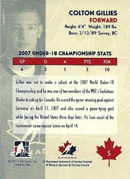 2007-08 In The Game O Canada #5 Colton Gillies Back