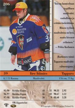 1998-99 Cardset Finland #206 Iiro Itämies Back