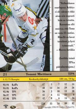 1998-99 Cardset Finland #245 Tommi Miettinen Back