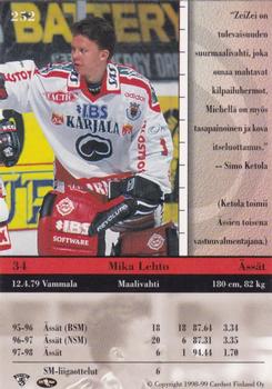 1998-99 Cardset Finland #252 Mika Lehto Back