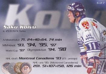 1998-99 Cardset Finland - Dream Team #6 Saku Koivu Back
