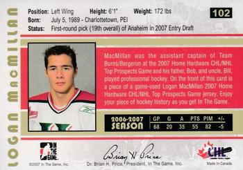 2007-08 In The Game Heroes and Prospects #102 Logan MacMillan Back