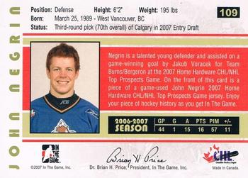 2007-08 In The Game Heroes and Prospects #109 John Negrin Back