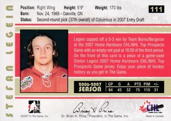 2007-08 In The Game Heroes and Prospects #111 Stefan Legein Back