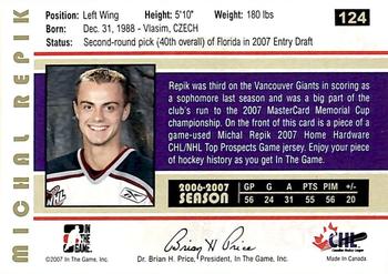 2007-08 In The Game Heroes and Prospects #124 Michal Repik Back