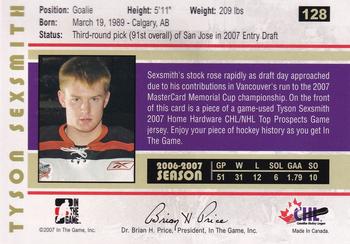 2007-08 In The Game Heroes and Prospects #128 Tyson Sexsmith Back