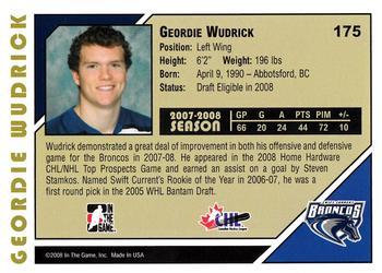 2007-08 In The Game Heroes and Prospects #175 Geordie Wudrick Back