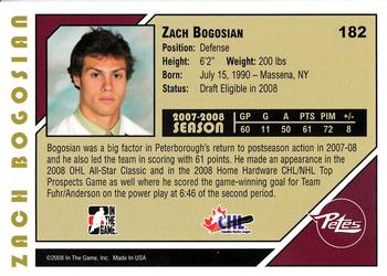 2007-08 In The Game Heroes and Prospects #182 Zach Bogosian Back