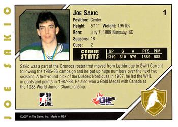 2007-08 In The Game Heroes and Prospects #1 Joe Sakic Back