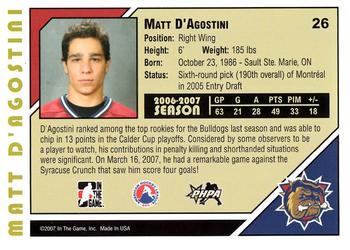 2007-08 In The Game Heroes and Prospects #26 Matt D'Agostini Back