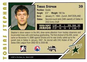 2007-08 In The Game Heroes and Prospects #39 Tobias Stephan Back