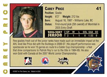 2007-08 In The Game Heroes and Prospects #41 Carey Price Back