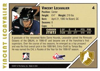 2007-08 In The Game Heroes and Prospects #4 Vincent Lecavalier Back