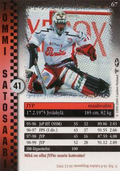 1999-00 Cardset Finland #67 Tommi Satosaari Back